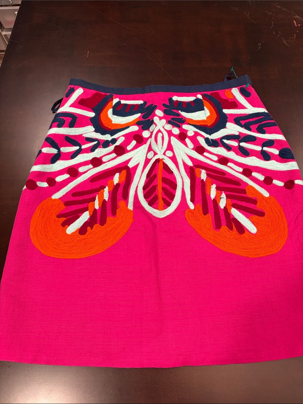 Bright Pink Embroidered Mini Skirt with Multicolor Motif